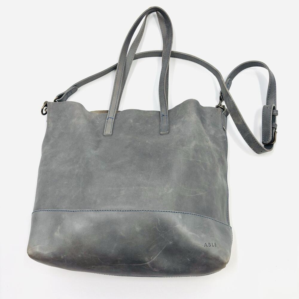 ABLE Local + Global Zemen Gray Leather Tote Bag Purse